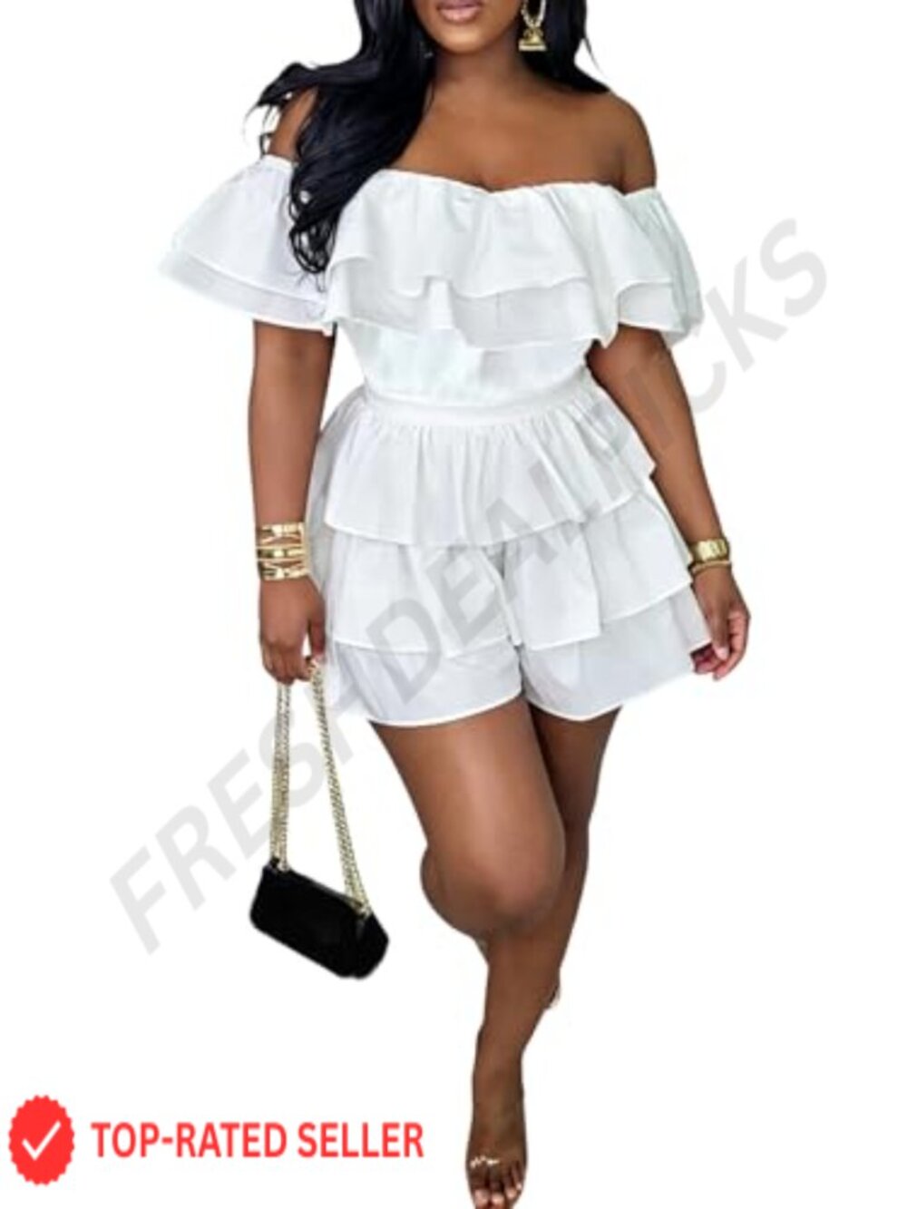 Boho Off Shoulder Ruffle Romper Short Jumpsuit Plus Size Summer